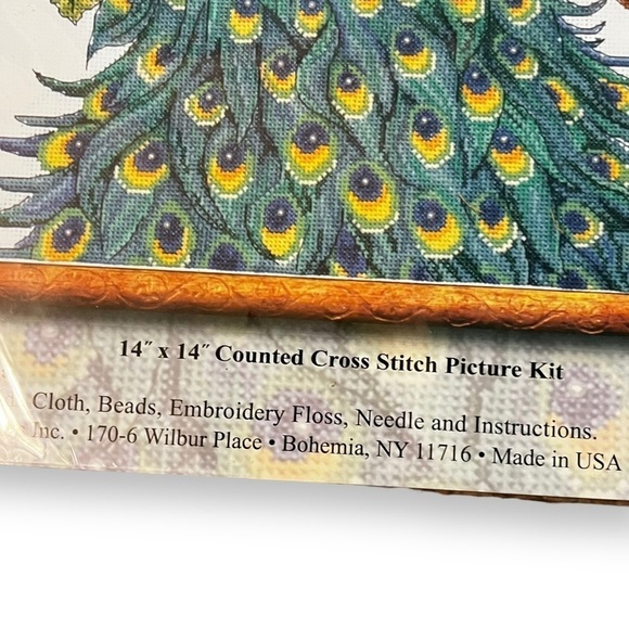 NEW Design Works Counted Cross Stitch Kit #2808 Peacock 14x14 Sealed Package - Picture 5 of 6
